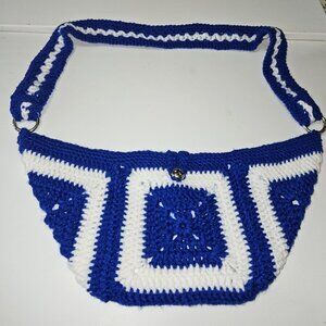 Crochet Blue and White Sling/Crossbody Bag
